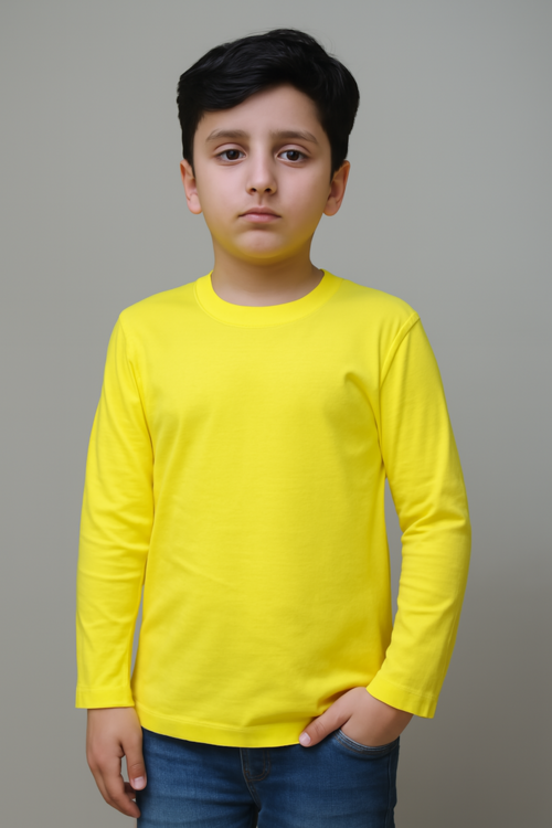 Full Sleeves Cotton Round Neck Solid t-Shirt-Yellow (Size-4-5 YEAR) |